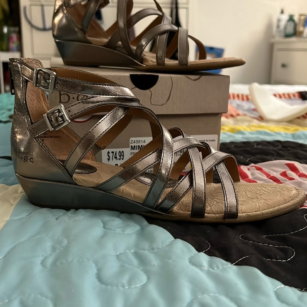 EUC like new! Born Concept gladiator sandals. Size 8/39. Pewter color. Zip back.